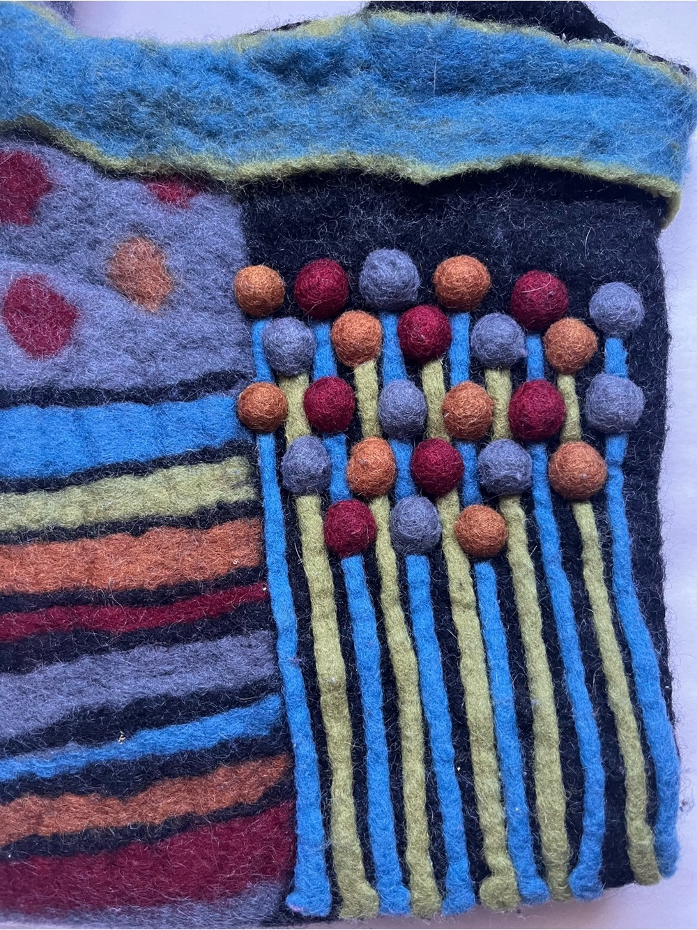 Rising Tide Multicolor 100% Wool Felt Shoulder Bag with Bauble Accents - Picture 2 of 11